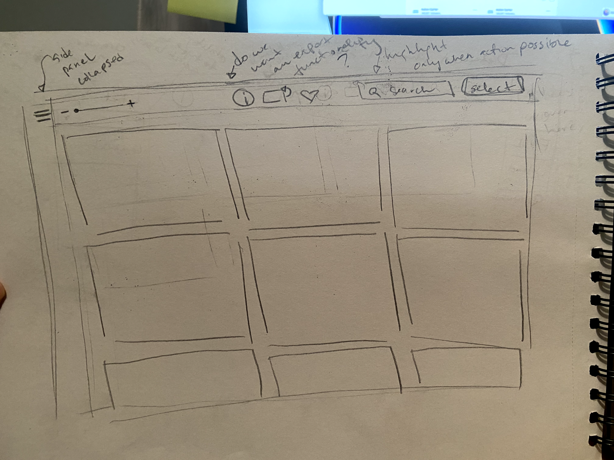 A hand-drawn sketch exploring the album view of the photos page.